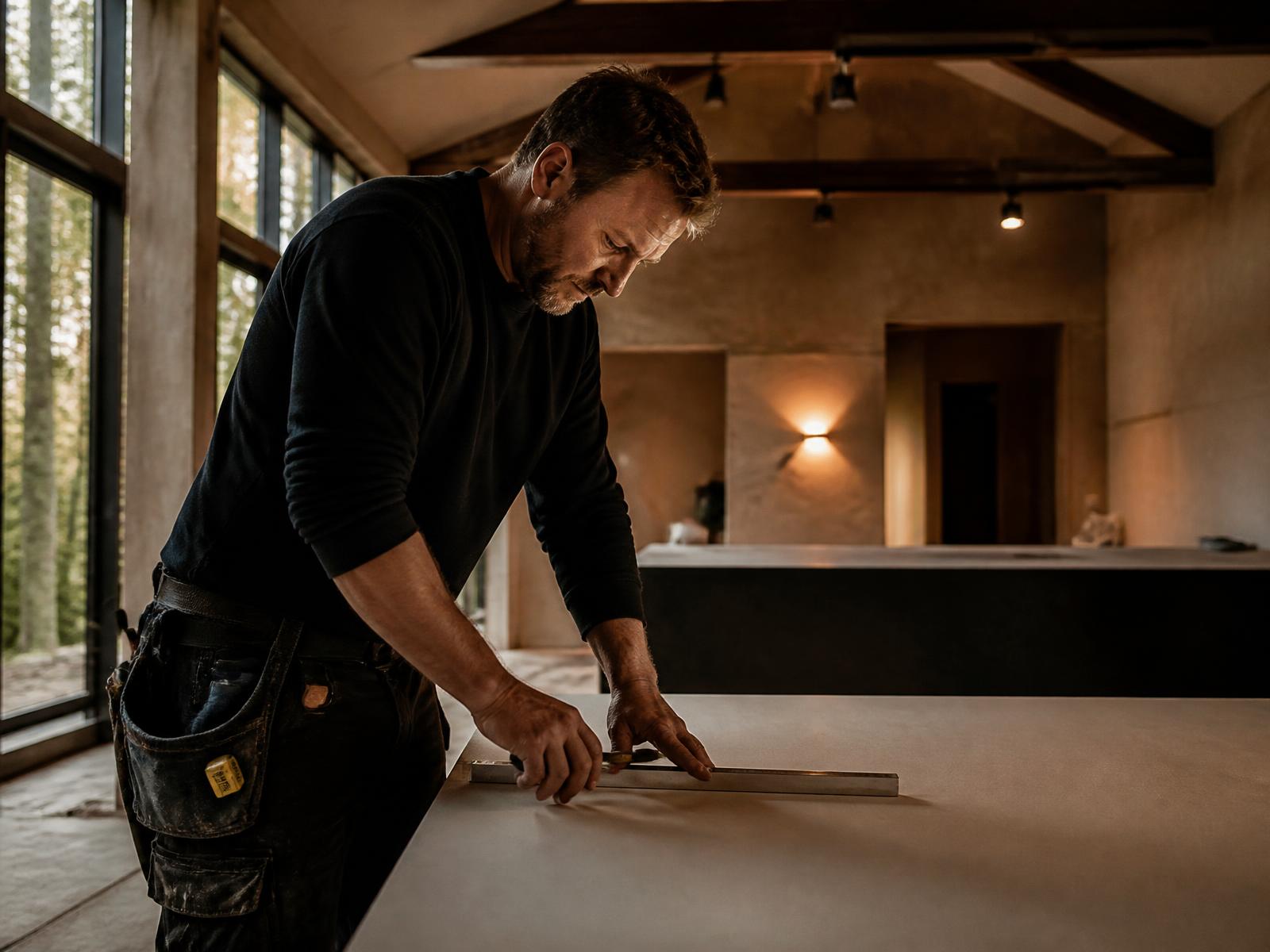 Vakman aan het werk in een gerenoveerd interieur
